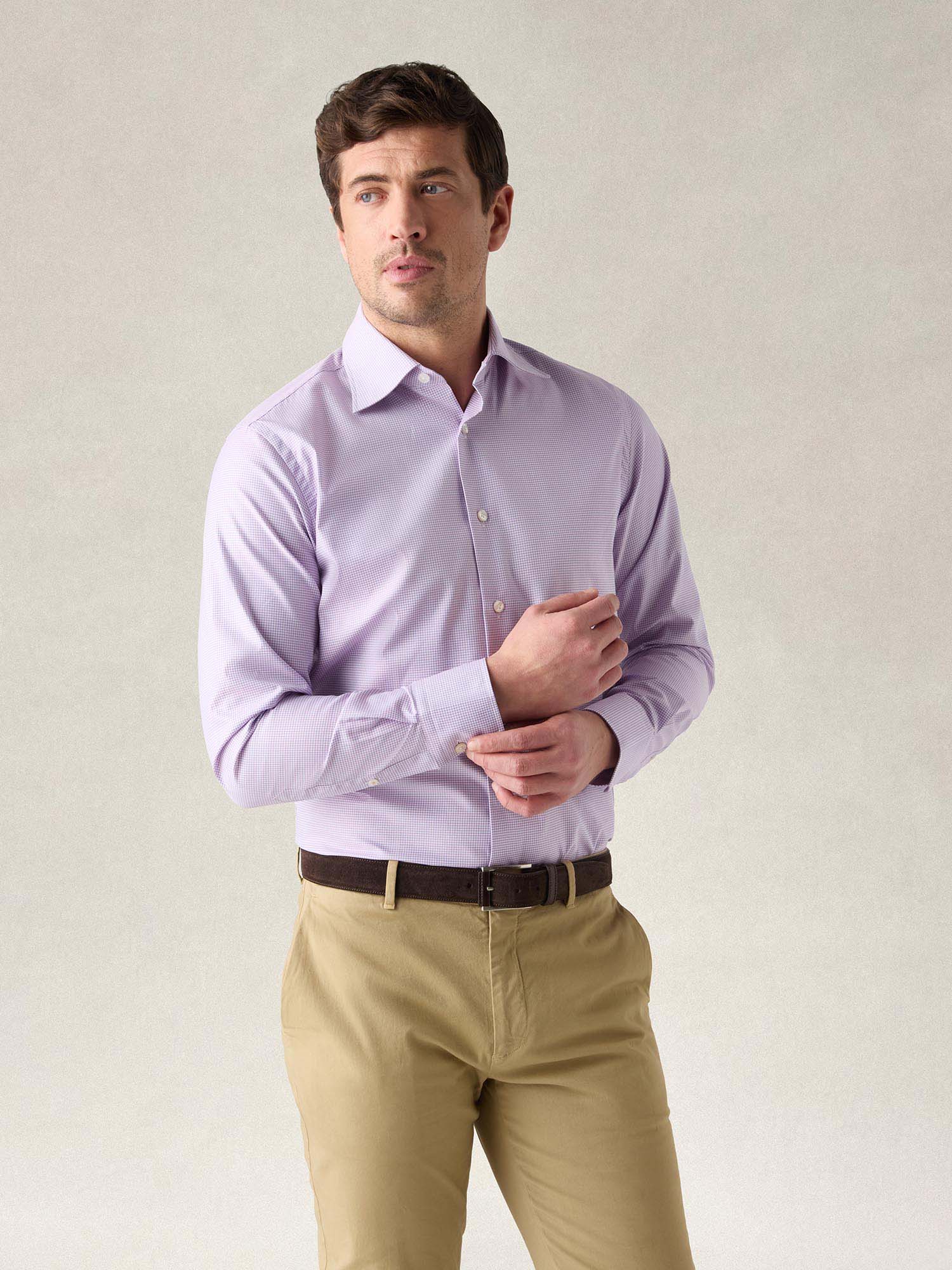 Robert Talbott Madison Check camicia uomo popeline rosa