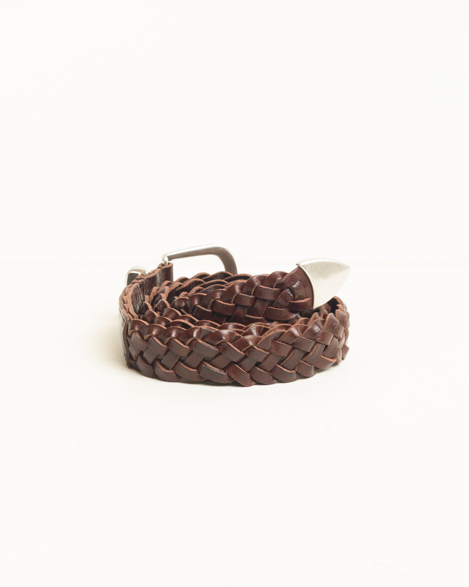 Stussy Braided Leather Belt cintura pelle brown intrecciata