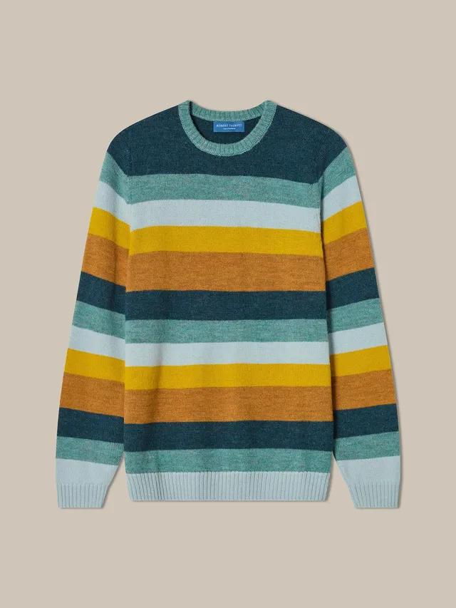 Robert Talbott Radcliffe Maglione Uomo Aqua Multi Baby Alpaca