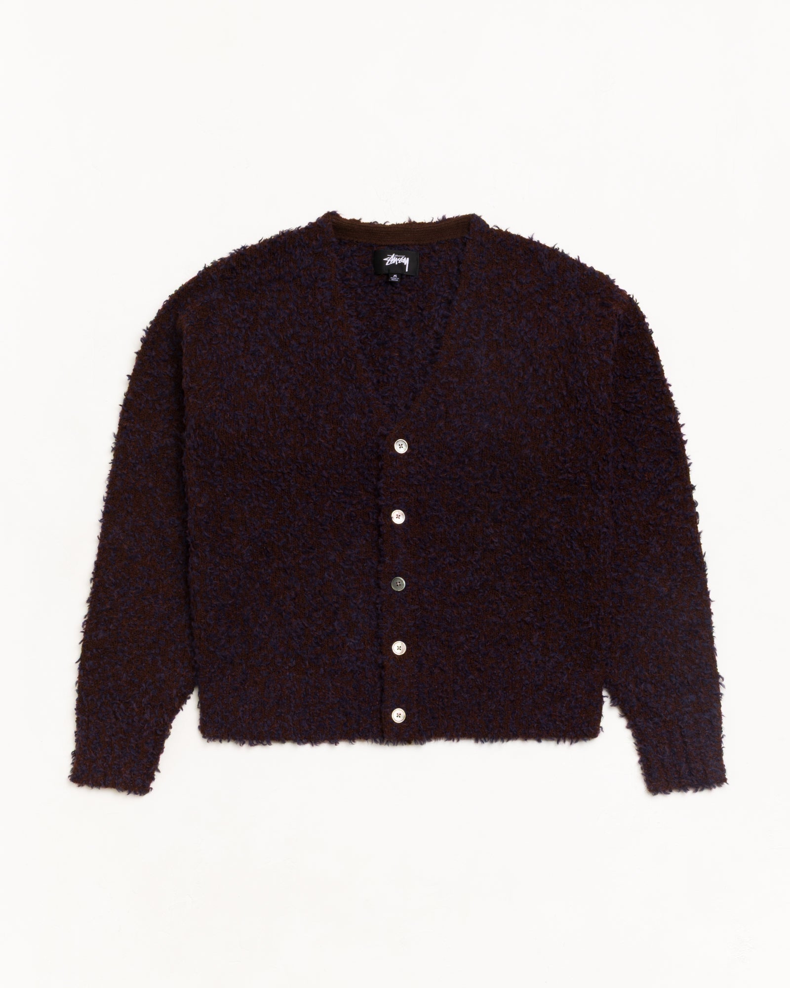 Stussy Knits Textured Cardigan cardigan navy brown lana alpaca