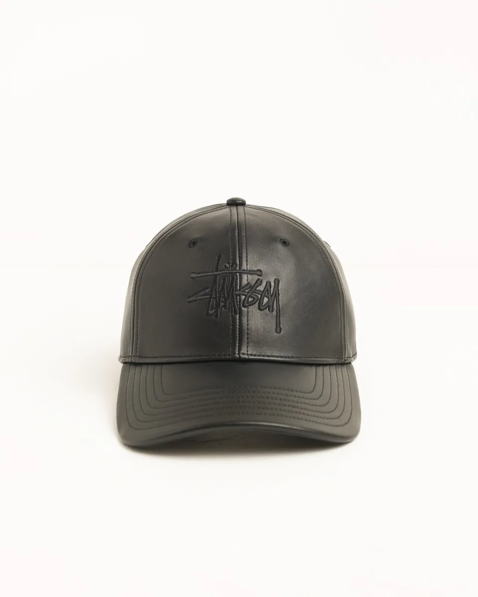 Stussy Leather Basic Cap berretto nero pelle