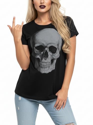 Makaya Skull T-Shirt Donna Cotone Nera Taglia L