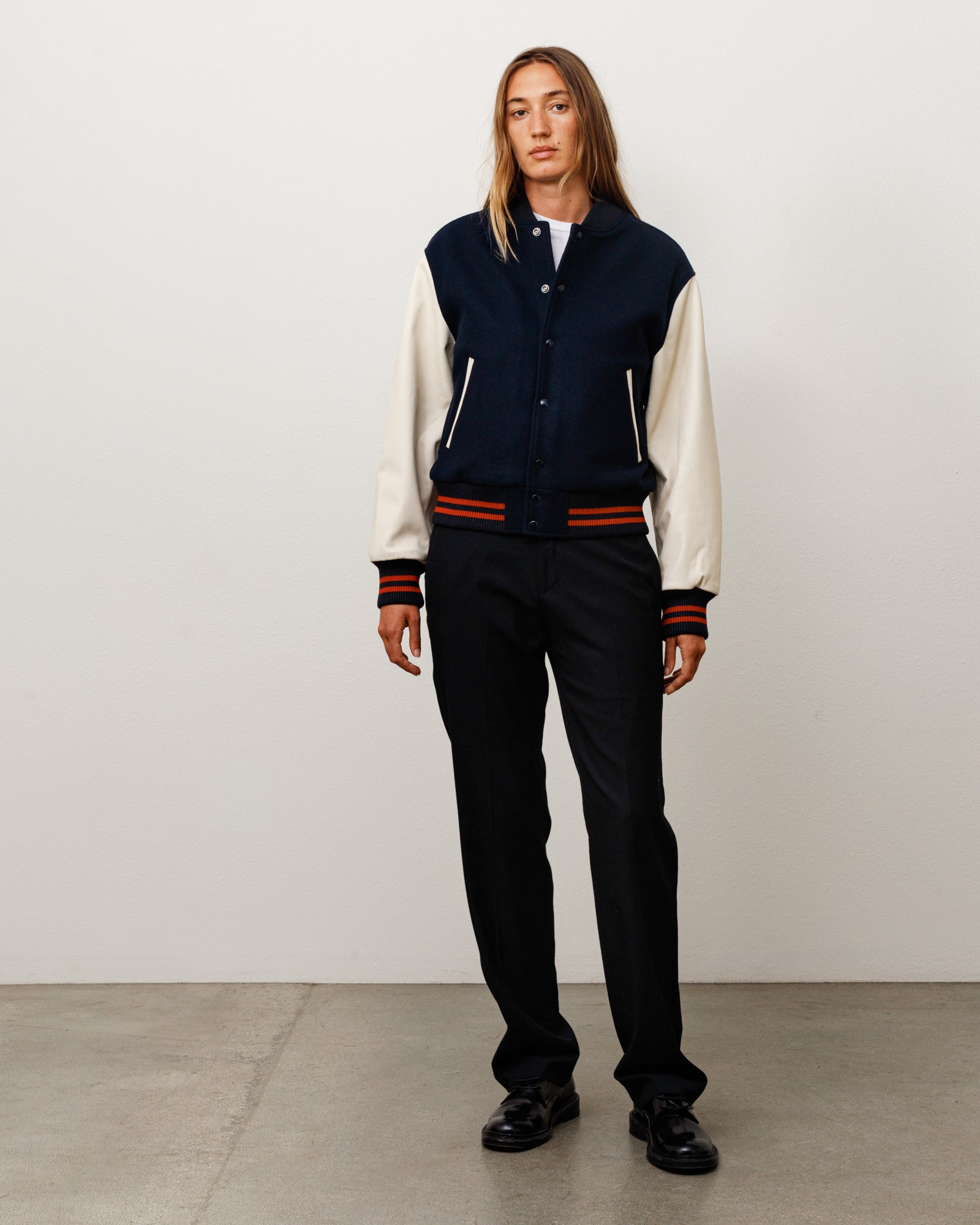 Stussy Outerwear Wool Varsity giacca navy lana pelle