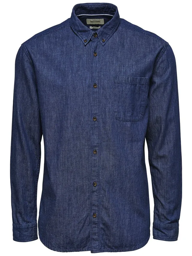 ONLY & SONS Camicia Denim M Blu 100% cotone tasca