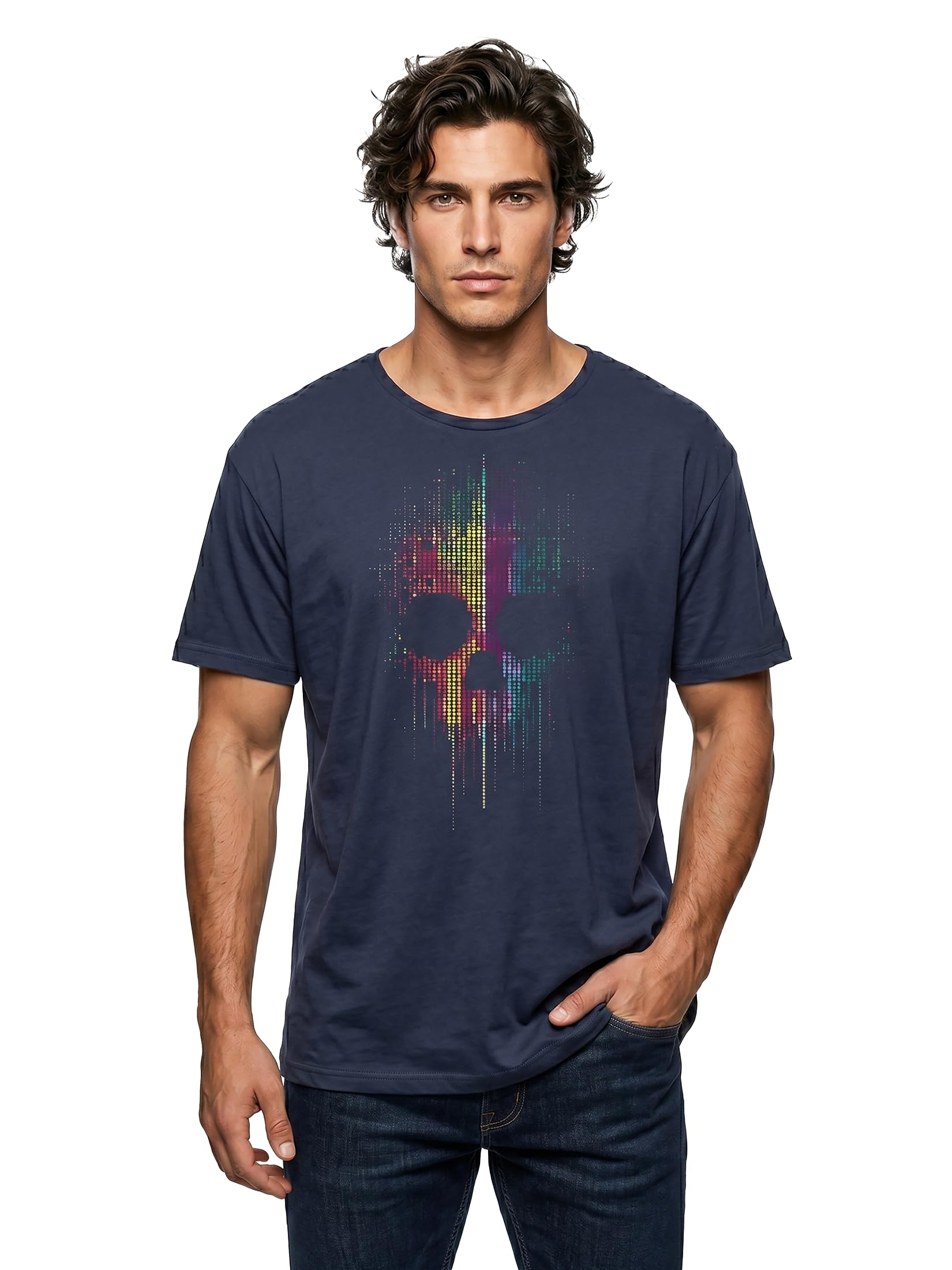 MAKAYA T-Shirt Uomo Teschio Colorato maglietta XL
