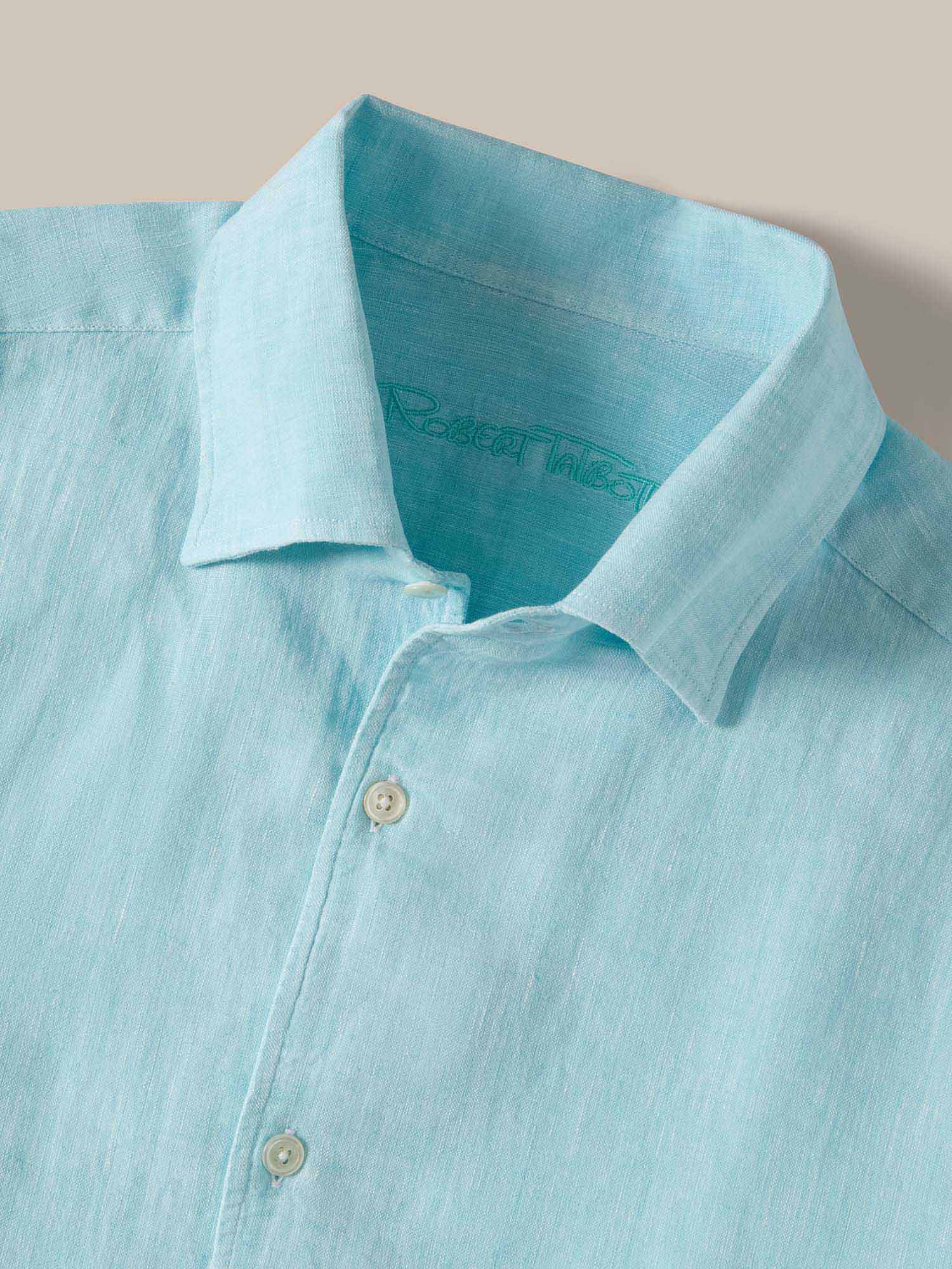 Robert Talbott Morgan Linen camicia lino aqua
