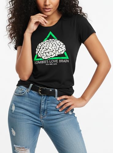 MAKAYA Zombies Love Brain T-shirt donna nera taglia L cotone
