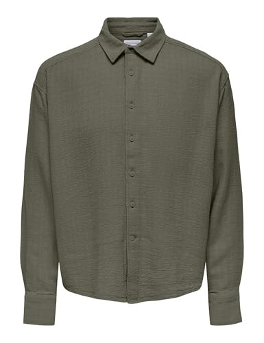 Only & Sons Onslatham Camicia Lino Uomo Manica Lunga Navy