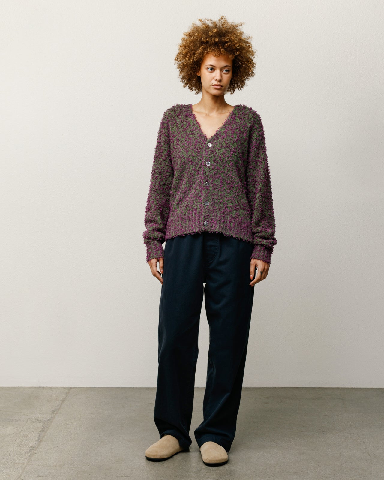 Stussy Textured Cardigan maglia viola verde bottoni