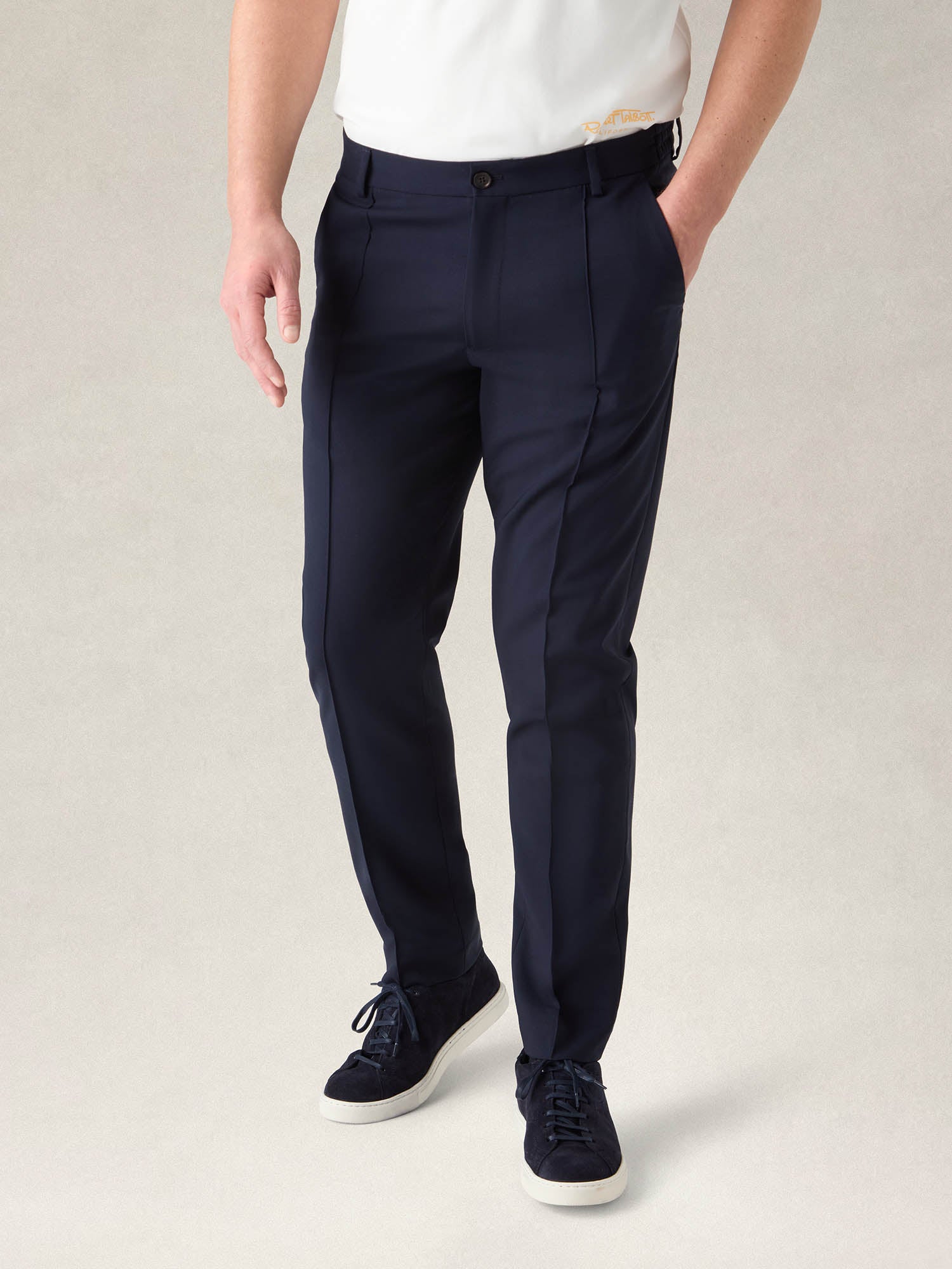 Robert Talbott Stewart Pantalone Lana Blu Navy Tech Wool