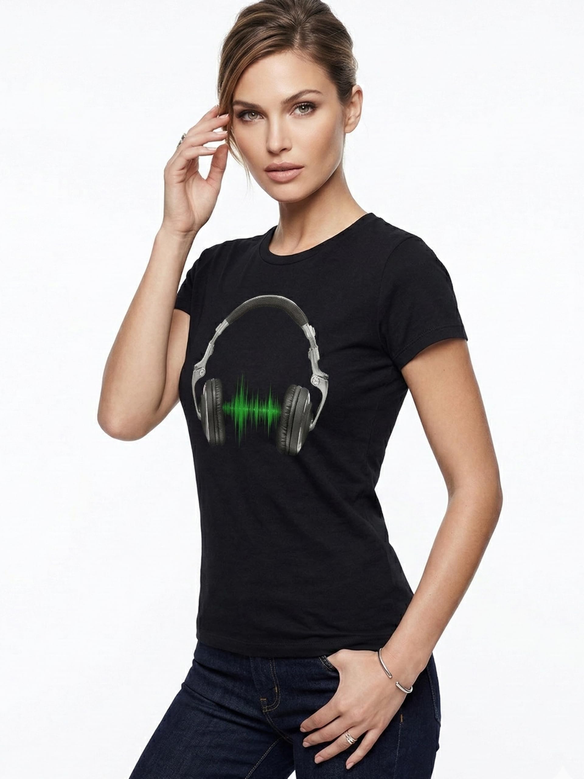 MAKAYA Musica Hip Hop Cuffie T-Shirt Donna L 100% Cotone