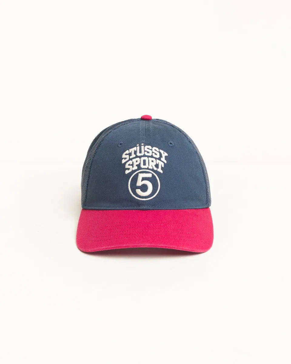 Stussy Sport 5 Trucker Berretto Navy cotone rete