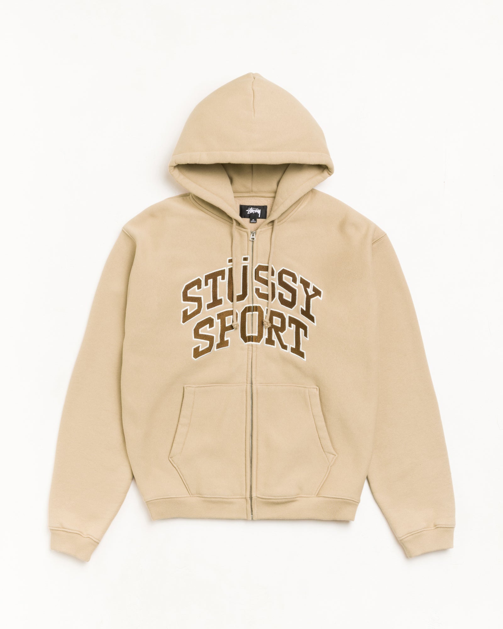 Stussy Sport Zip Hoodie Felpa Tan Cotone 535gsm YKK