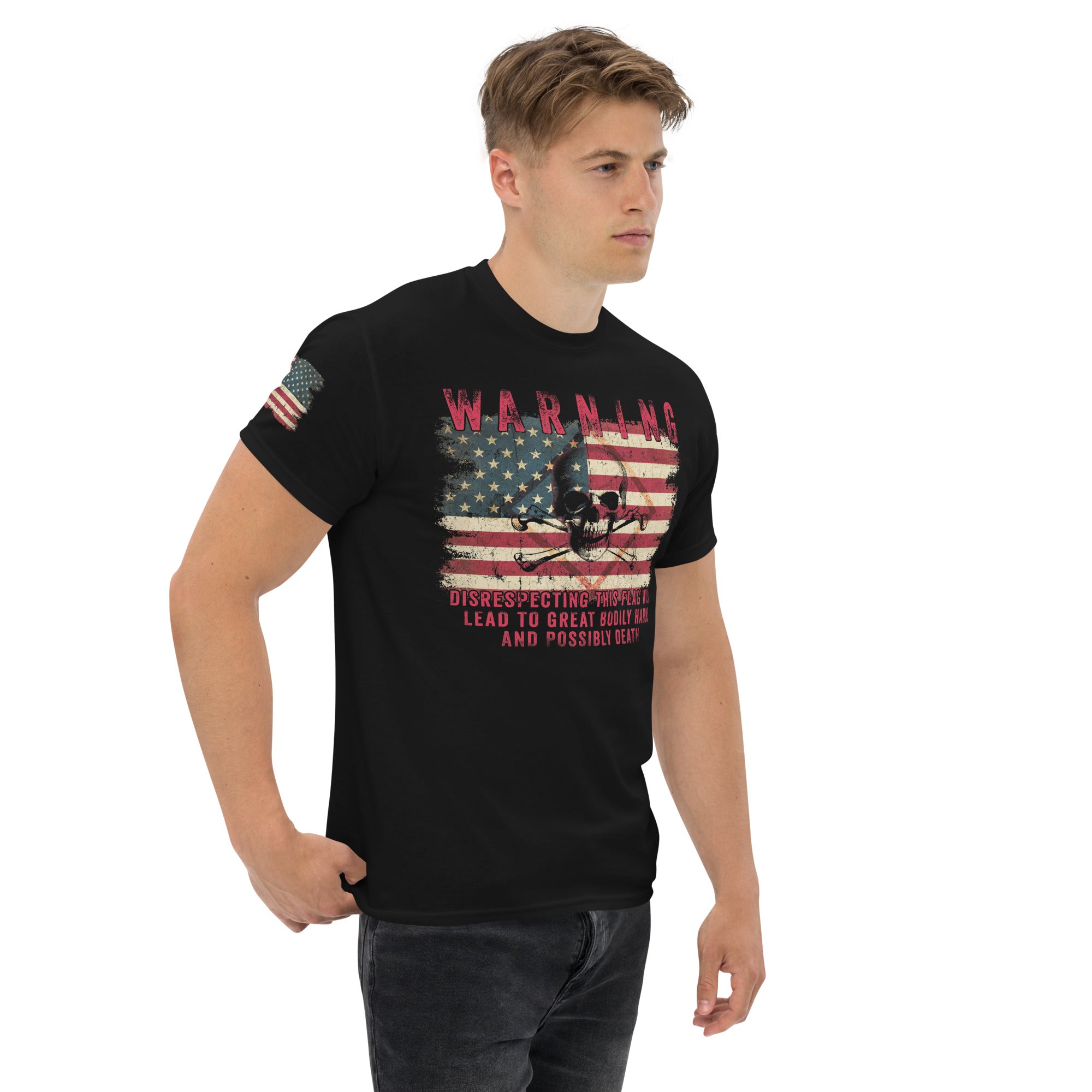 7.62 Design US Flag Warning T-Shirt uomo nera cotone taglia L