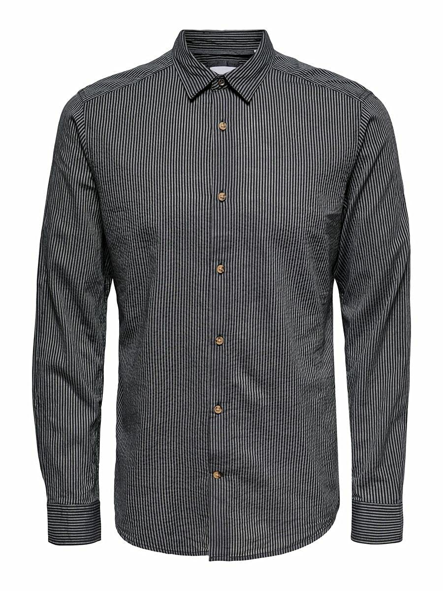 ONLY & SONS Camicia Uomo Rigata Navy Scuro L Slim Fit