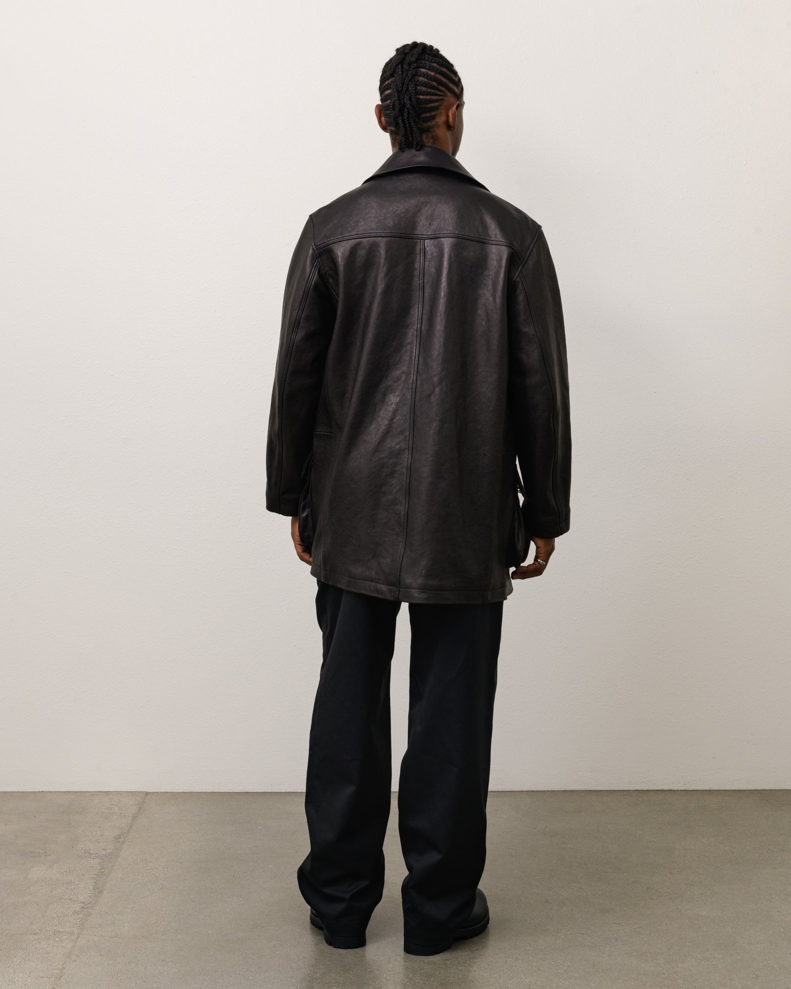 Stussy Outerwear Leather Fireman Jacket giacca pelle nera 100% pelle