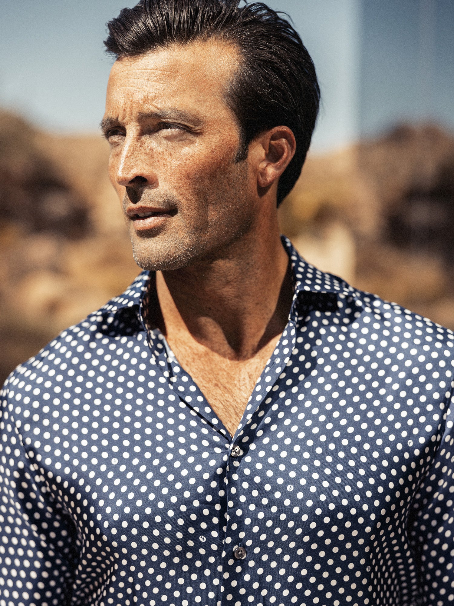 Robert Talbott Reynolds camicia seta blu navy