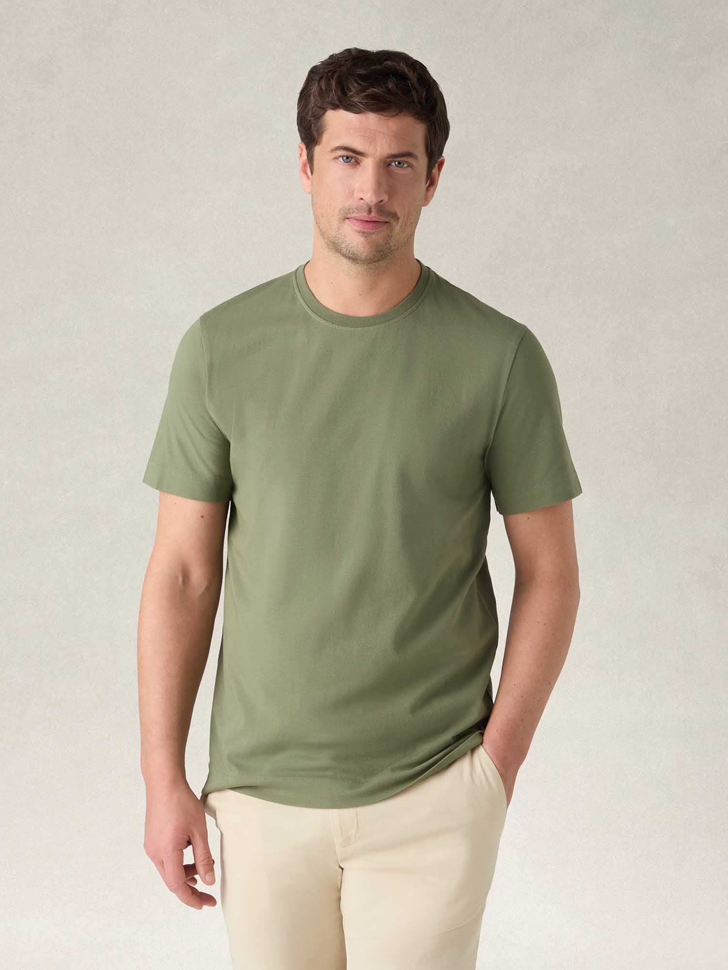 Robert Talbott Dean maglietta cotone verde oliva elasticizzata