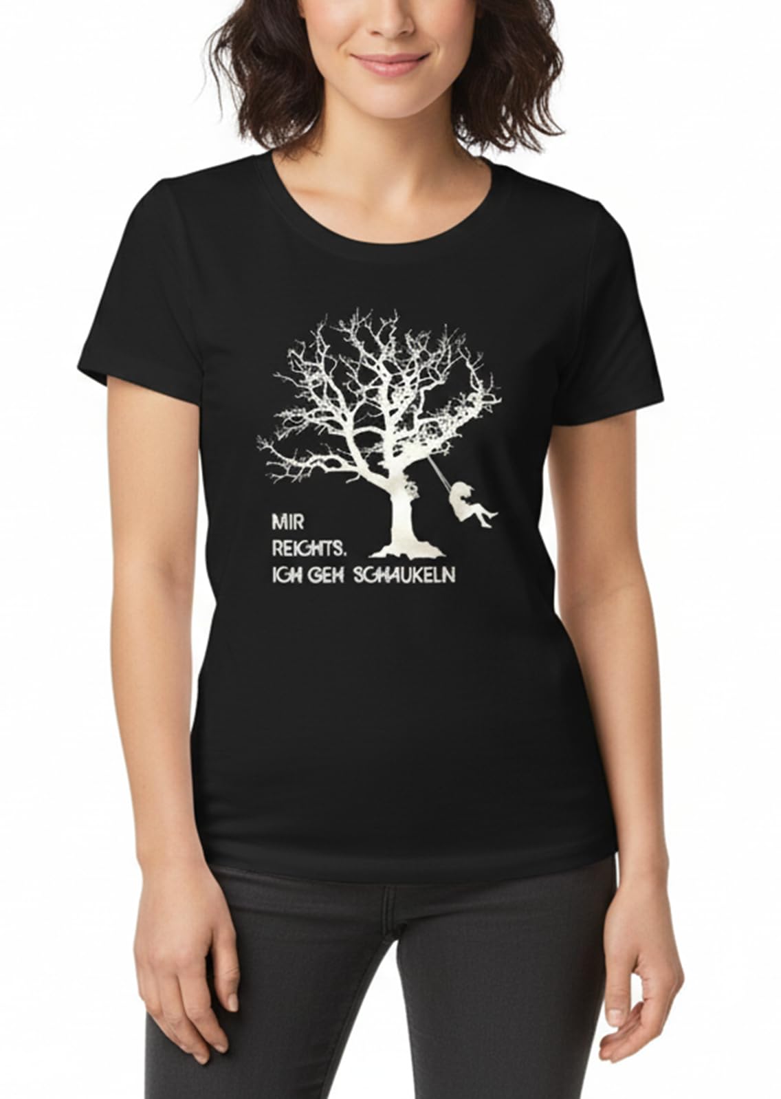 MAKAYA Sto a Dondolo T-Shirt Donna Nera Cotone
