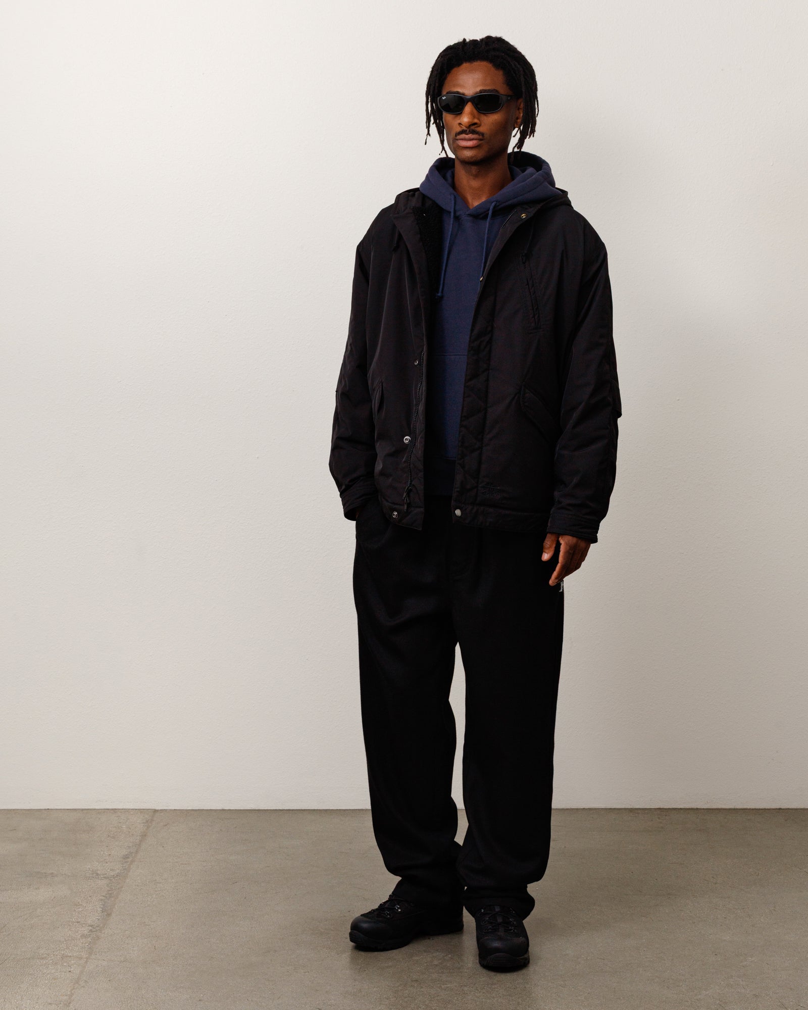 Stussy Wool Beach pantalone nero lana relaxed