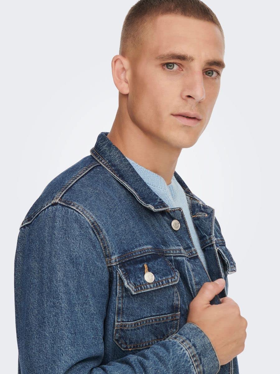 ONLY & SONS Giacca Uomo Denim Jeans Bottoni Blu