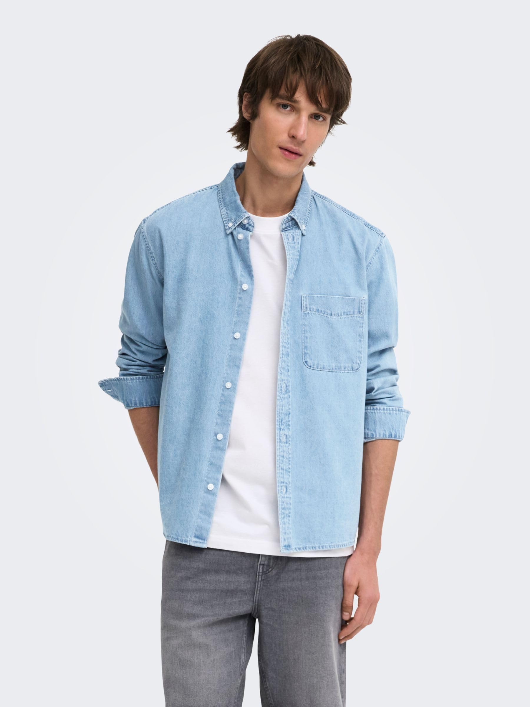 Only & Sons Onsorson Oxford Camicia Uomo Denim Blu