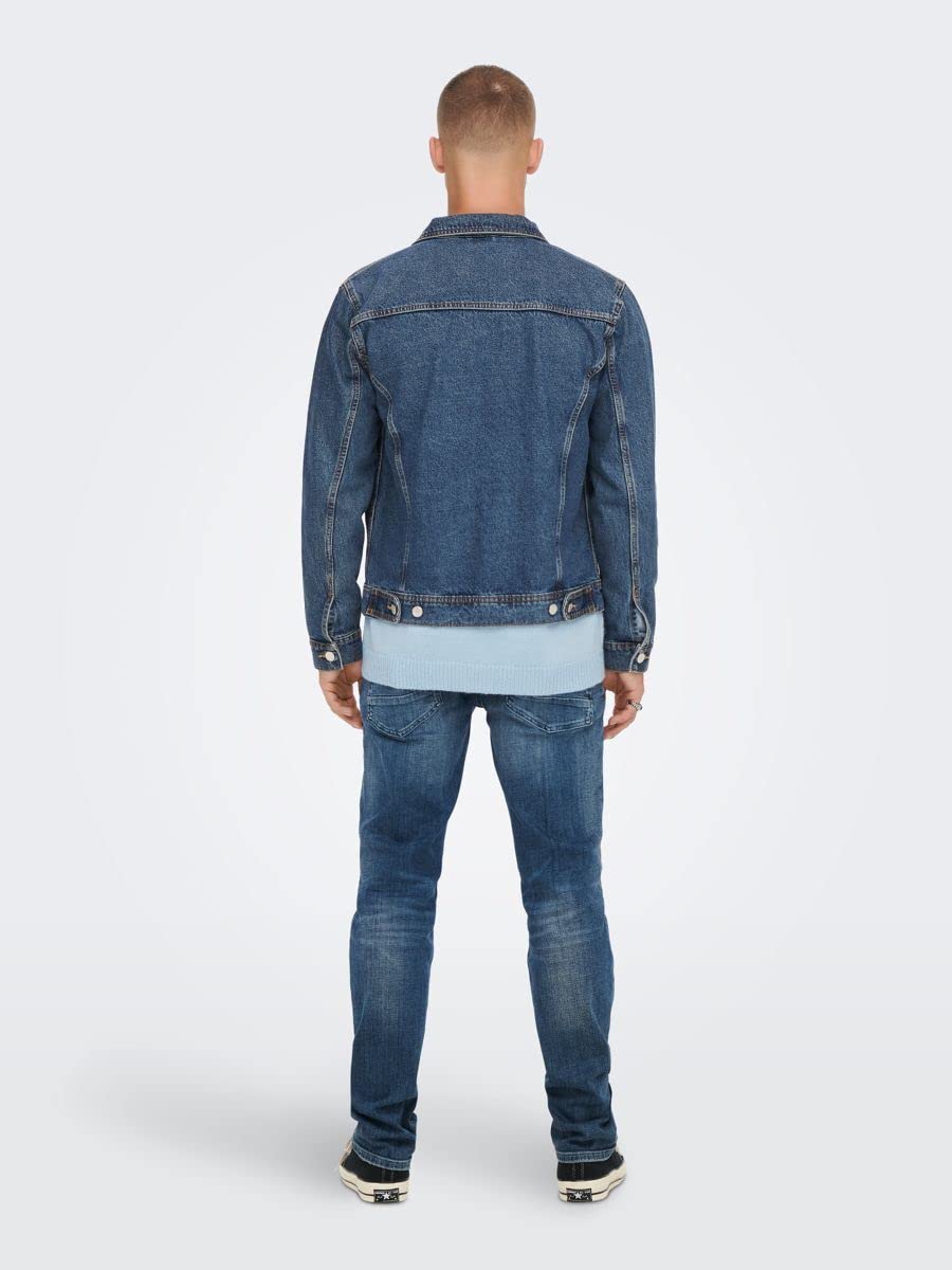 ONLY & SONS Giacca Uomo Denim Jeans Bottoni Blu
