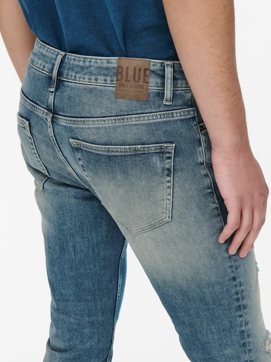 ONLY & SONS Jeans Slim Fit Uomo Strappati Blu Taglia 28