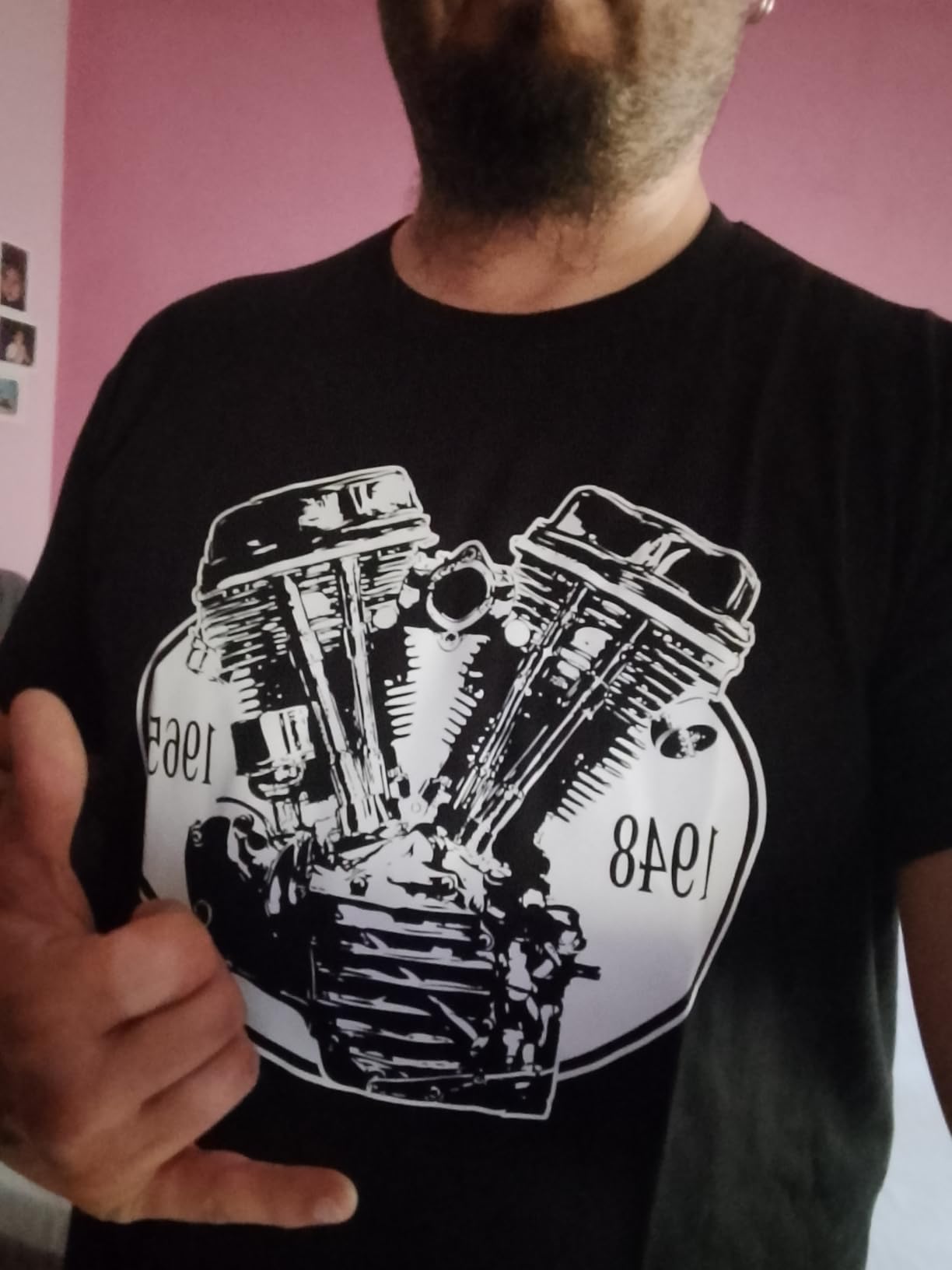 MAKAYA Panhead T-Shirt Uomo Cotone Nero Moto Biker