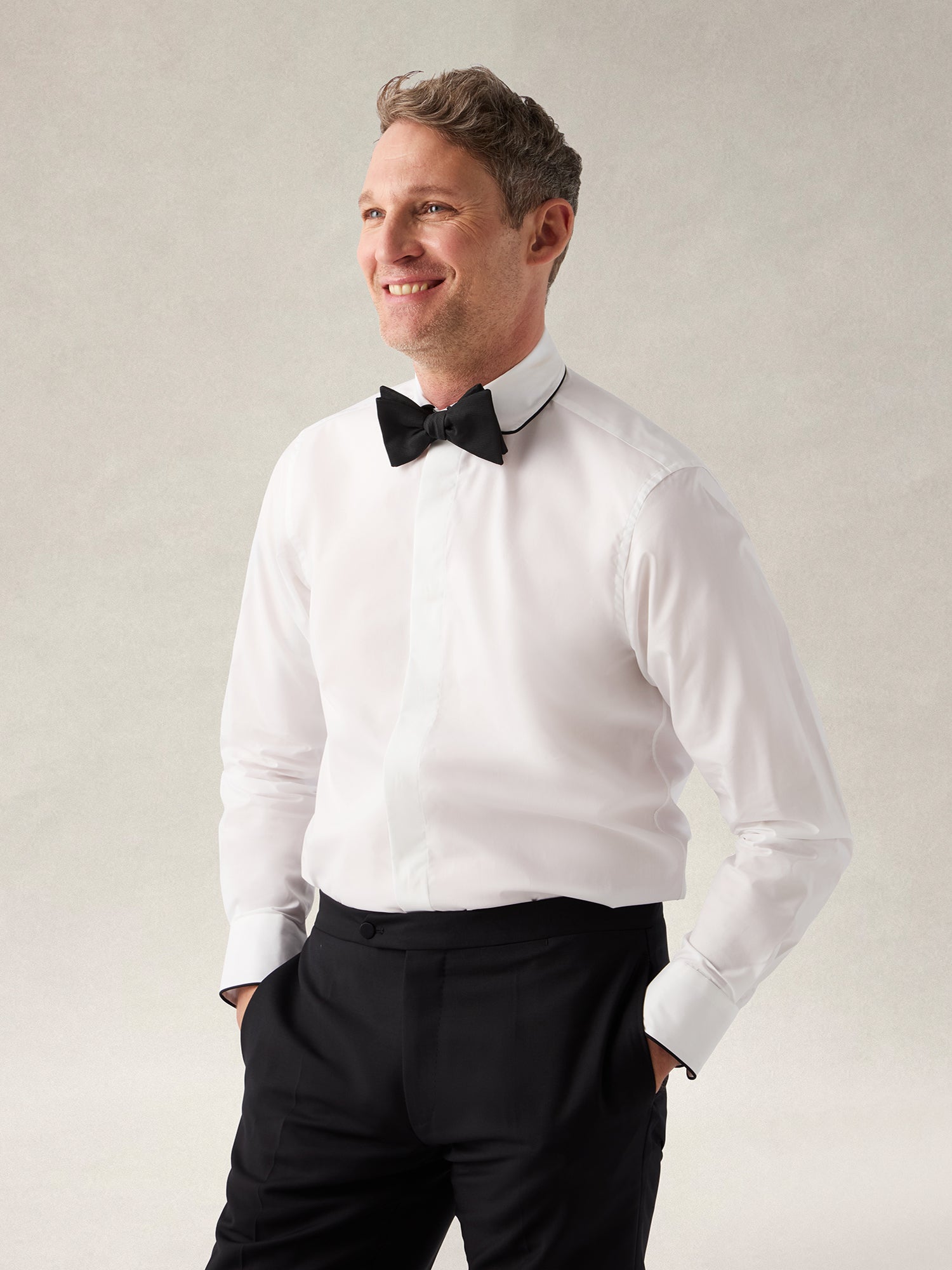 Robert Talbott Reeves Piped Camicia formal uomo White cotone