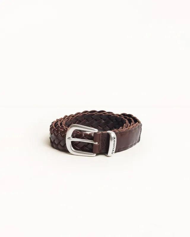 Stussy Braided Leather Belt cintura pelle brown intrecciata