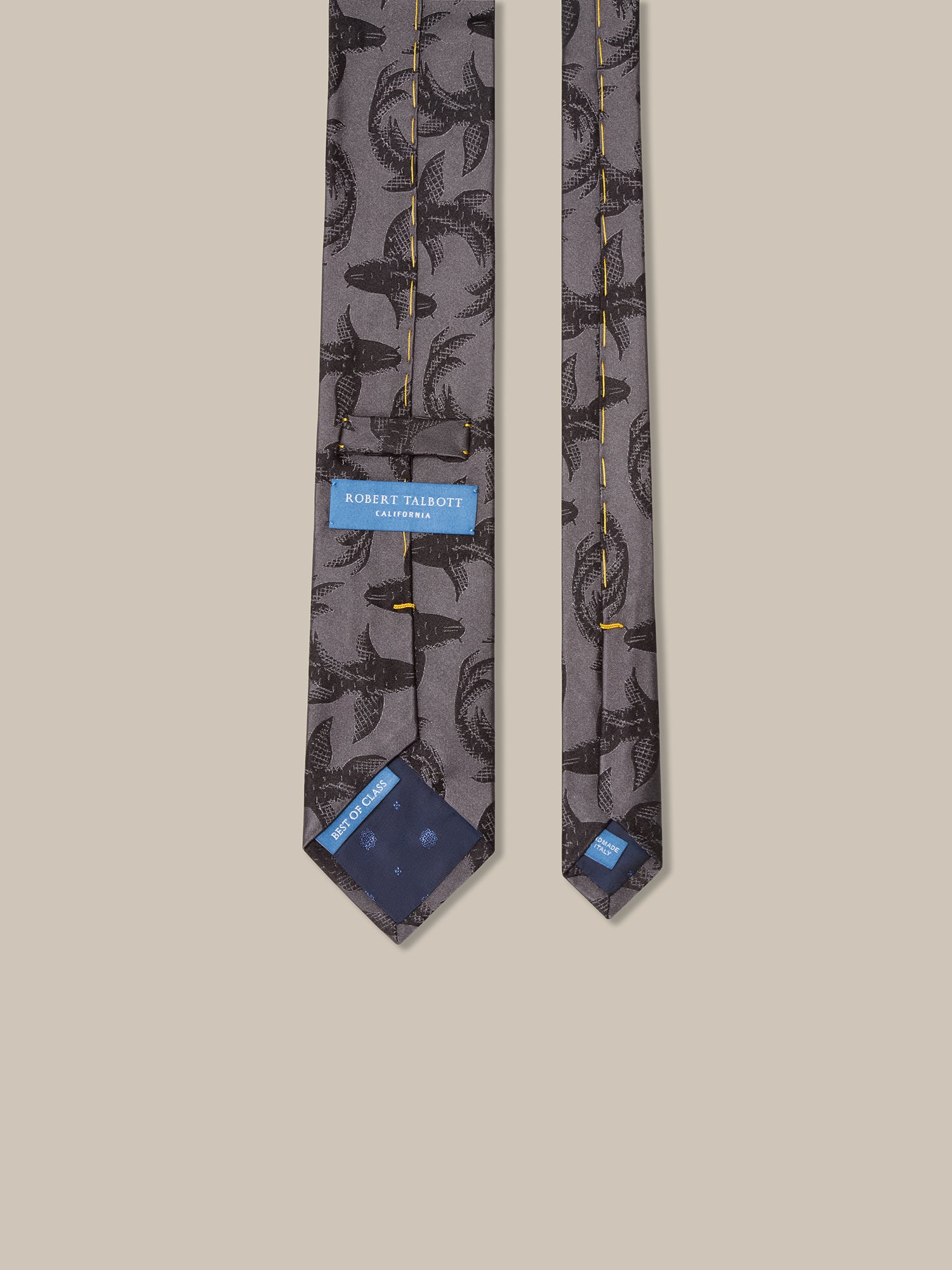 Robert Talbott Koi Fish Cravatta Uomo Grigia Jacquard Seta