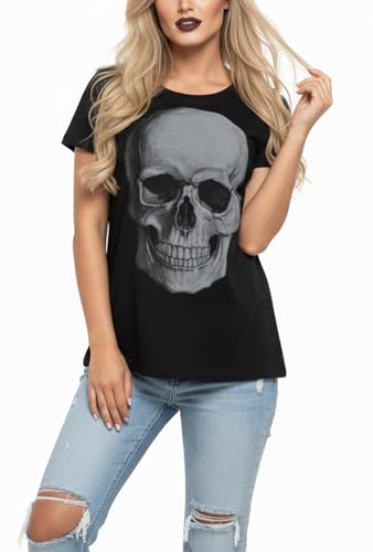 Makaya Skull T-Shirt Donna Cotone Nera Taglia L