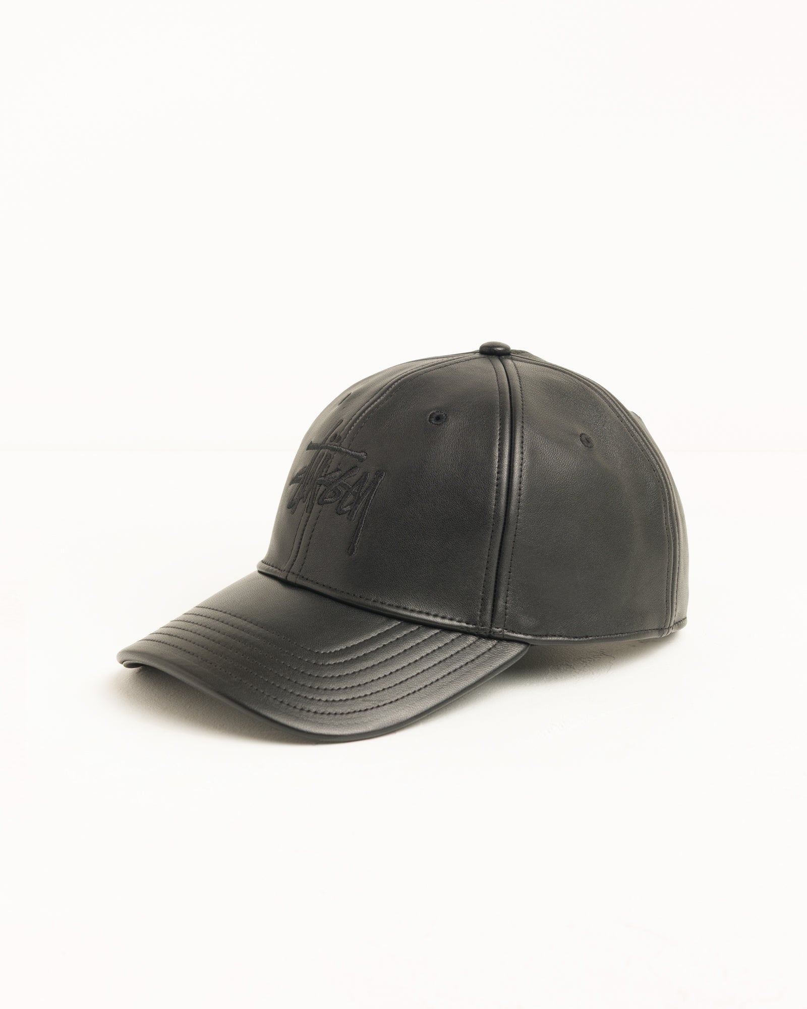 Stussy Leather Basic Cap berretto nero pelle