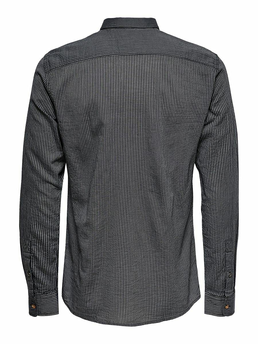 ONLY & SONS Camicia Uomo Rigata Navy Scuro L Slim Fit