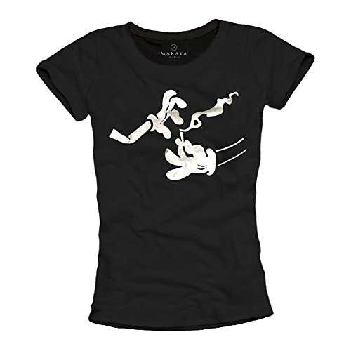 MAKAYA T-Shirt Donna Mickey E Bugs ON Dope maglietta nera M cotone