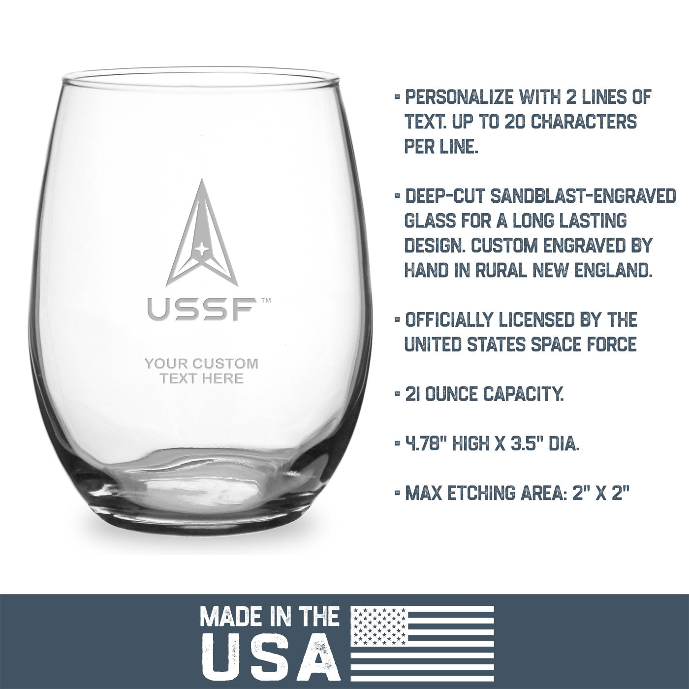 7.62 Design Space Force bicchiere vino senza stelo 21oz logo