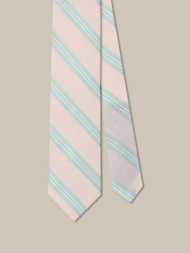 Robert Talbott Robert Silk Linen Stripe cravatta seta rosa REG