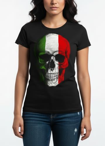 MAKAYA Teschio Skull Italia T-Shirt Donna S Cotone