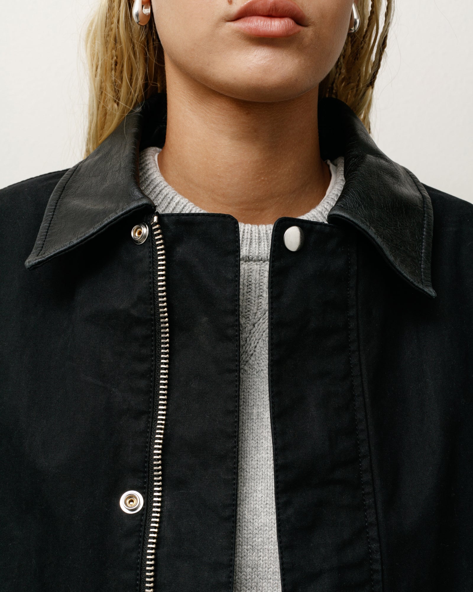 Stussy Duster Coat spolverino nero tela cotone YKK