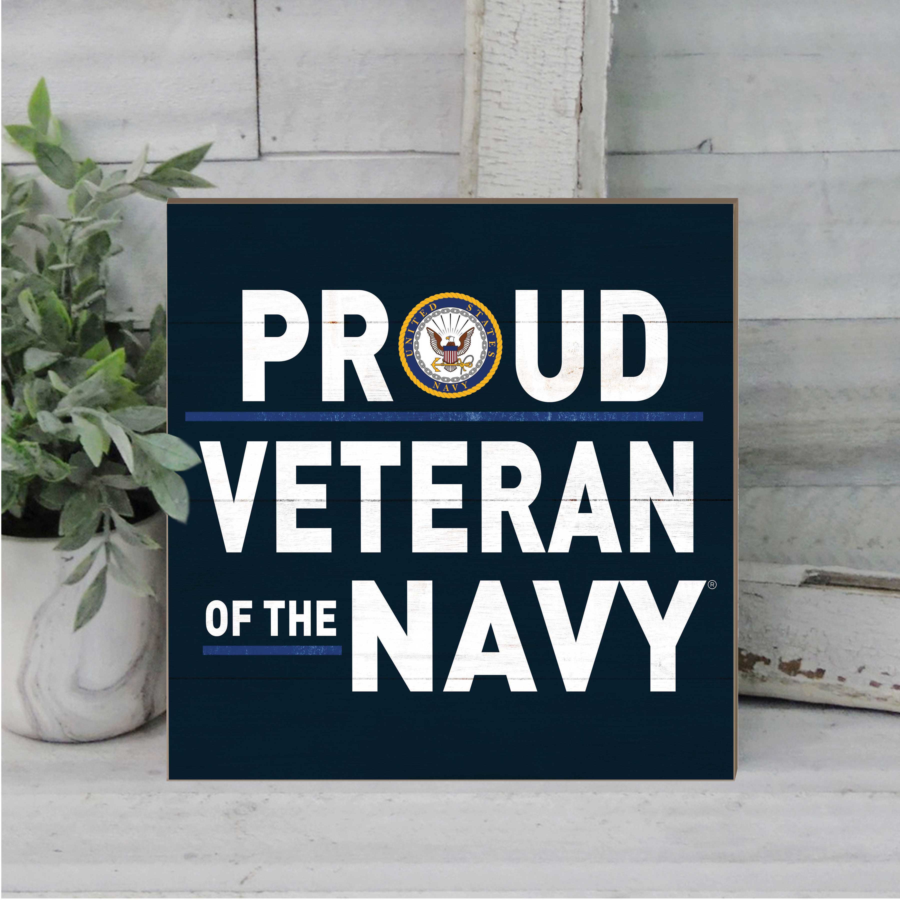 7.62 Design Navy Proud Veteran targa legno 10x10 blu