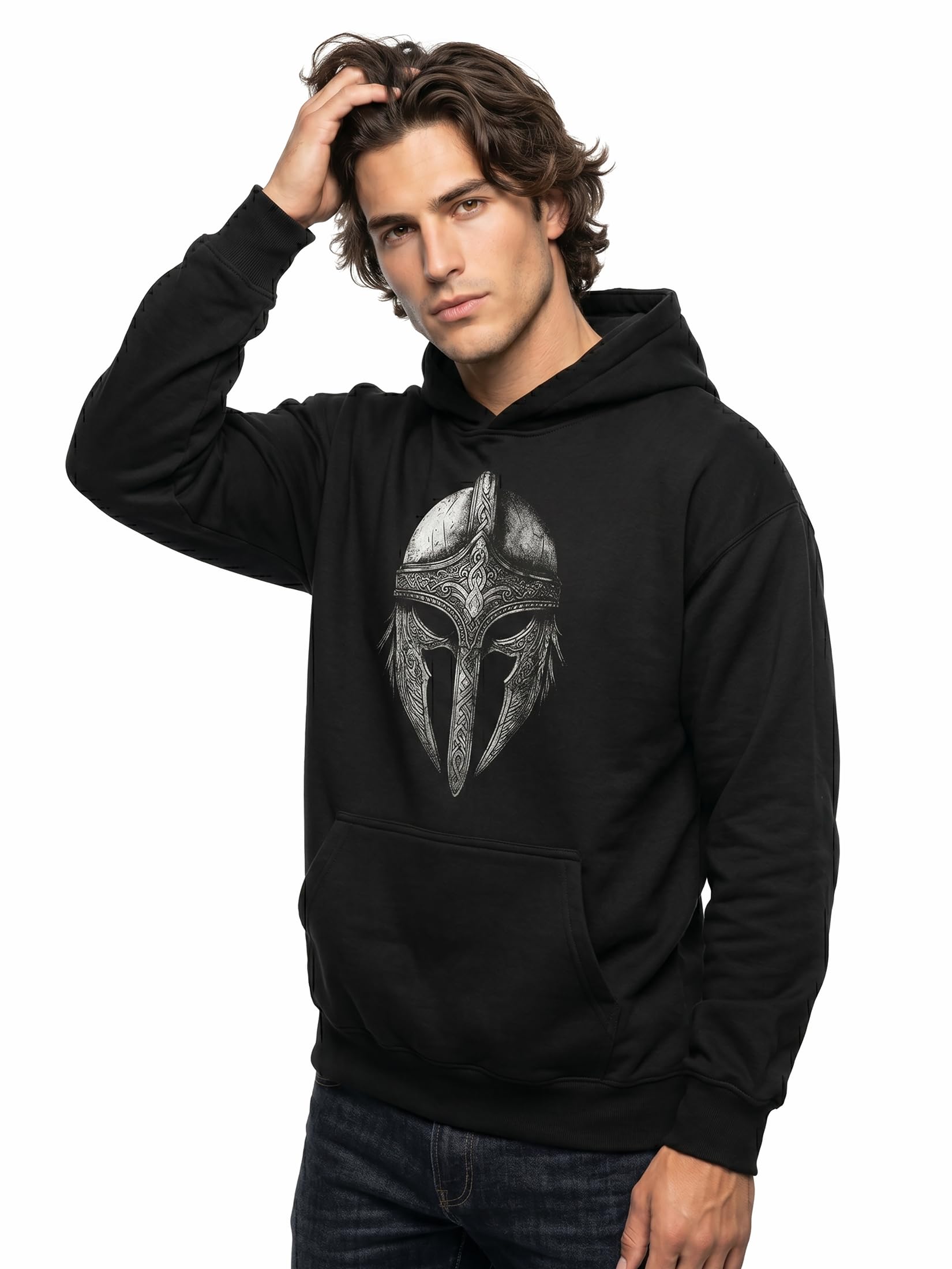 MAKAYA Felpe con Cappuccio Viking Elmo felpa XL cotone pettinato