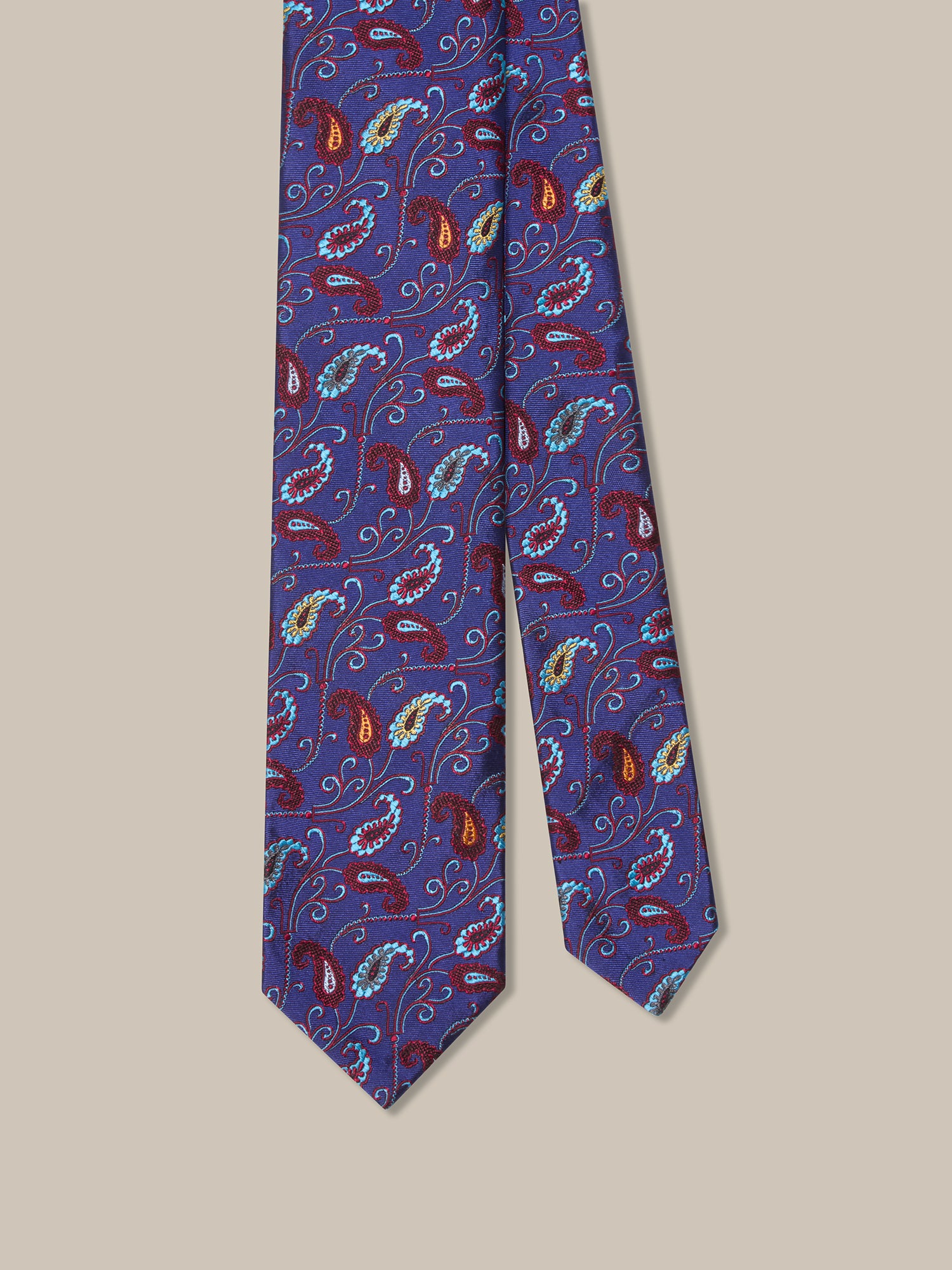 Robert Talbott Newman cravatta seta blu paisley 7 pieghe
