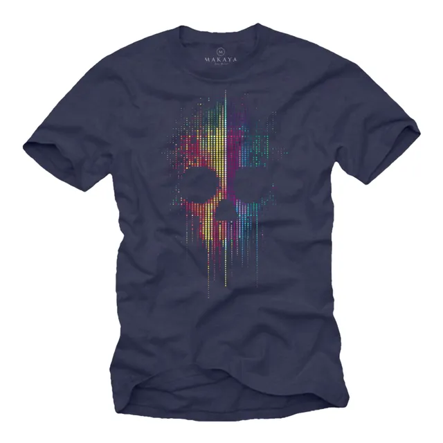 MAKAYA T-Shirt Uomo Teschio Colorato maglietta XL
