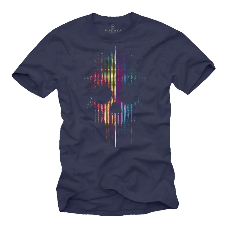 MAKAYA T-Shirt Uomo Teschio Colorato maglietta XL