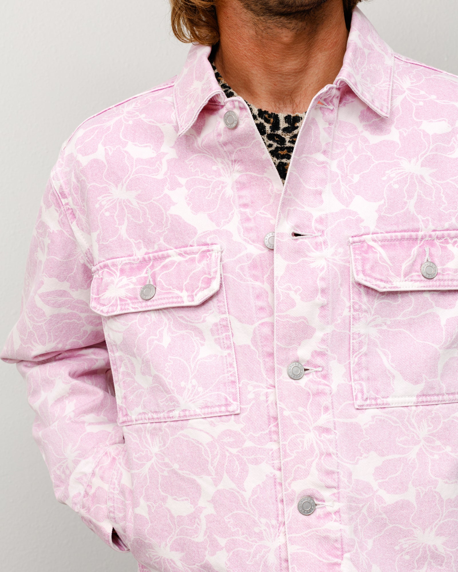 Stussy Denim Trucker giacca jeans Pink Hawaiian