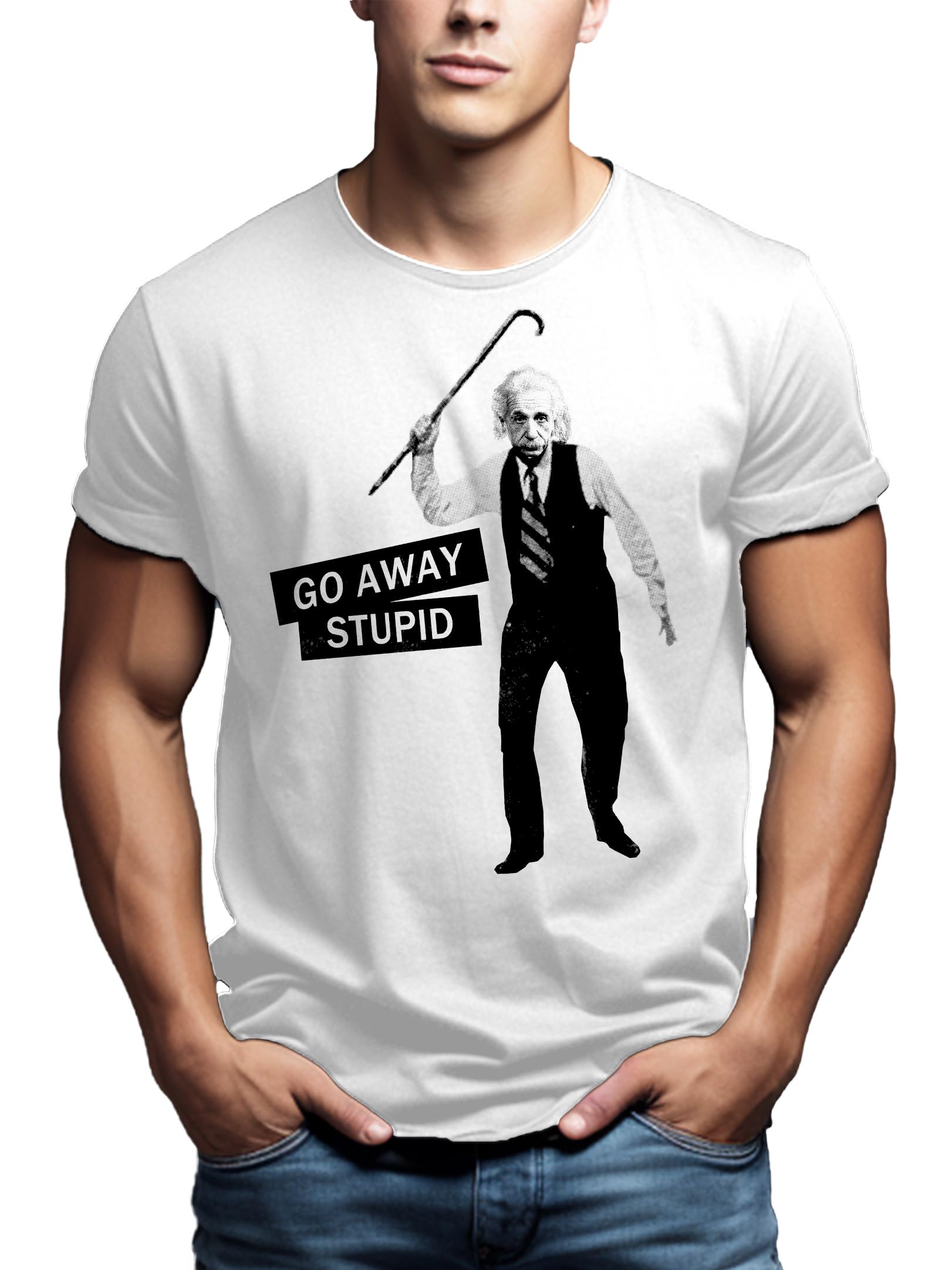 MAKAYA T-Shirt Uomo Einstein Go Away Maglietta M 100% cotone