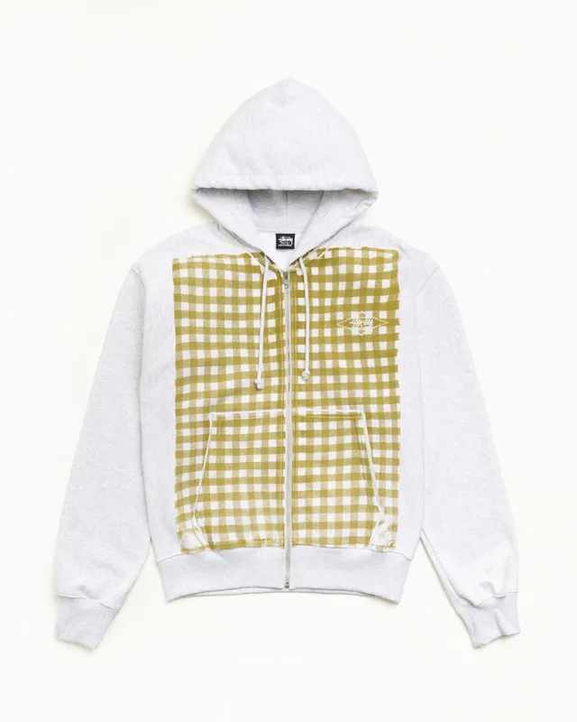 Stussy Zip Sweats Felpa Zip Gialla Gingham con Cappuccio