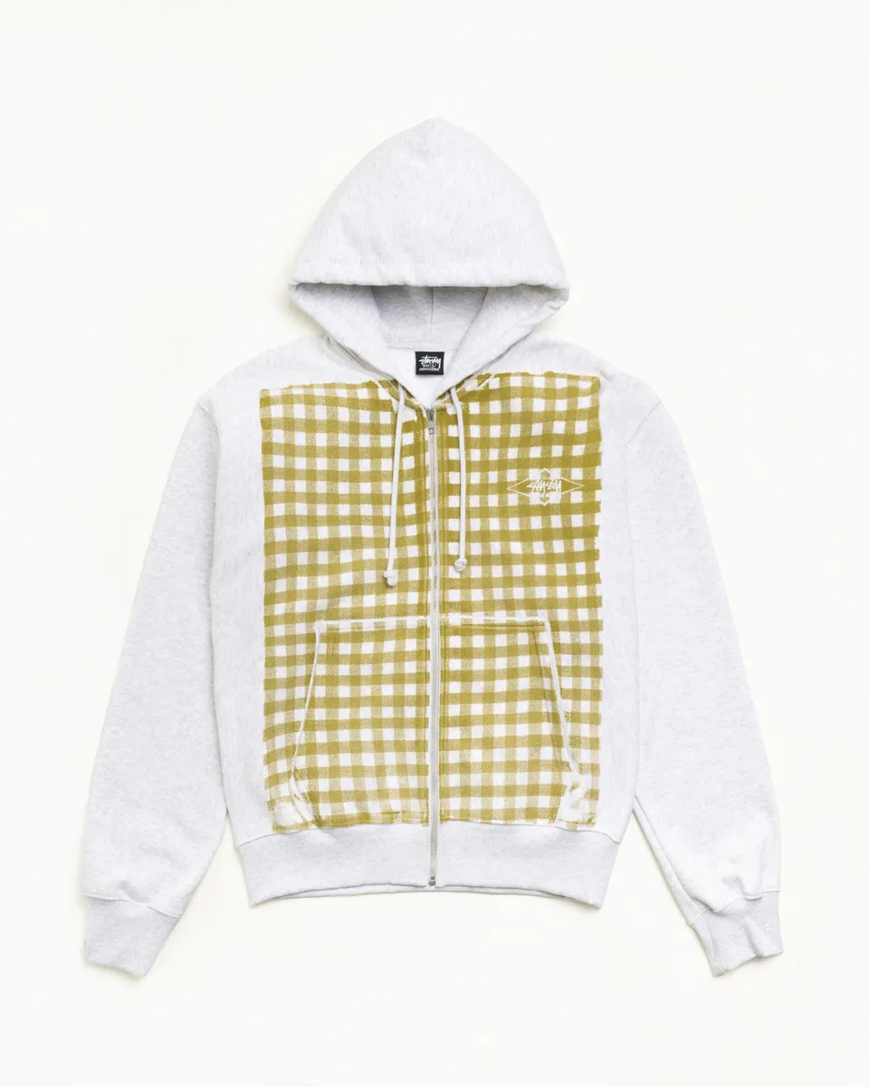 Stussy Zip Sweats Felpa Zip Gialla Gingham con Cappuccio