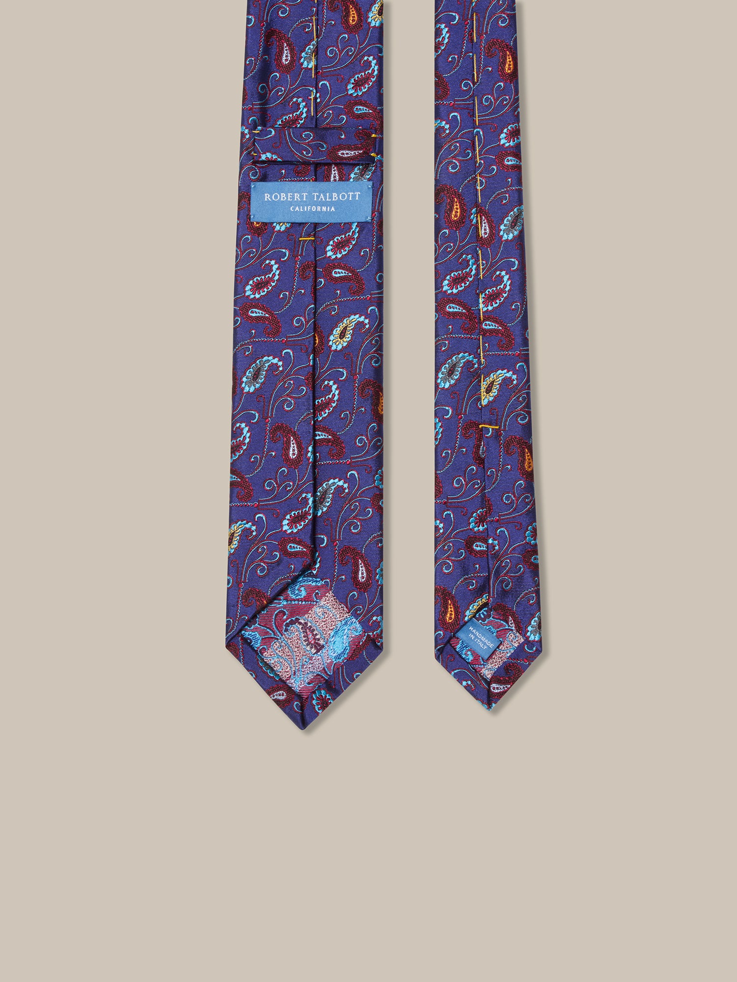 Robert Talbott Newman cravatta seta blu paisley 7 pieghe
